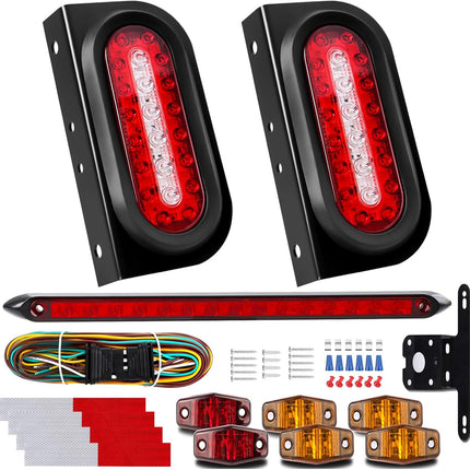 LIMICAR LED Trailer Lights Kit, 6 Inch Oval Tail Lights with Backup Reverse, DOT Compliant IP67 Waterproof, Brackets + 25FT 5-Pin Harness + 13.8" Light Bar + Markers, Stop Brake Turn for Boat RV Truck
