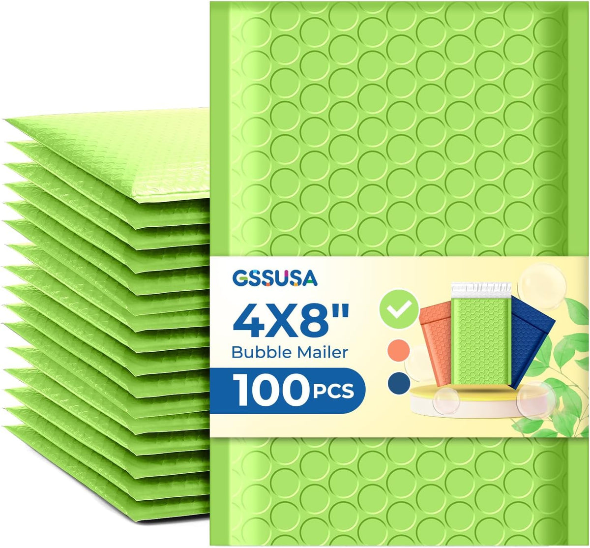 Green 4x8 Self-Seal Bubble Mailers, 100 Pack