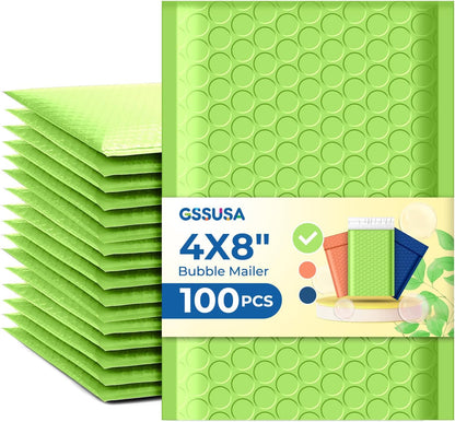 Green 4x8 Self-Seal Bubble Mailers, 100 Pack