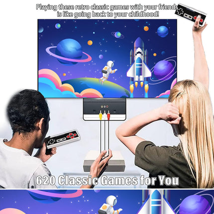 2026 New Retro Game Console Pro, Wireless Classic Mini TV Gaming Console, Built-in 620 Video Games with 2 Wireless Controllers, AV Output 8-Bit Plug and Play Game System- Nostalgia Console Gifts