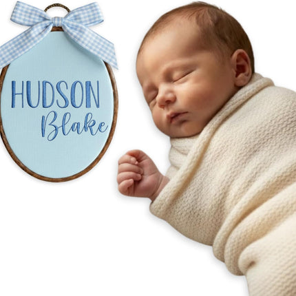 Personalized Baby Name Sign with Bows Babies Hospital Name Sign Welcome Announcement Sign for Newborn Embroidery Hoop Custom Infant Baby Name Baby Shower Birthday Gifts (03)