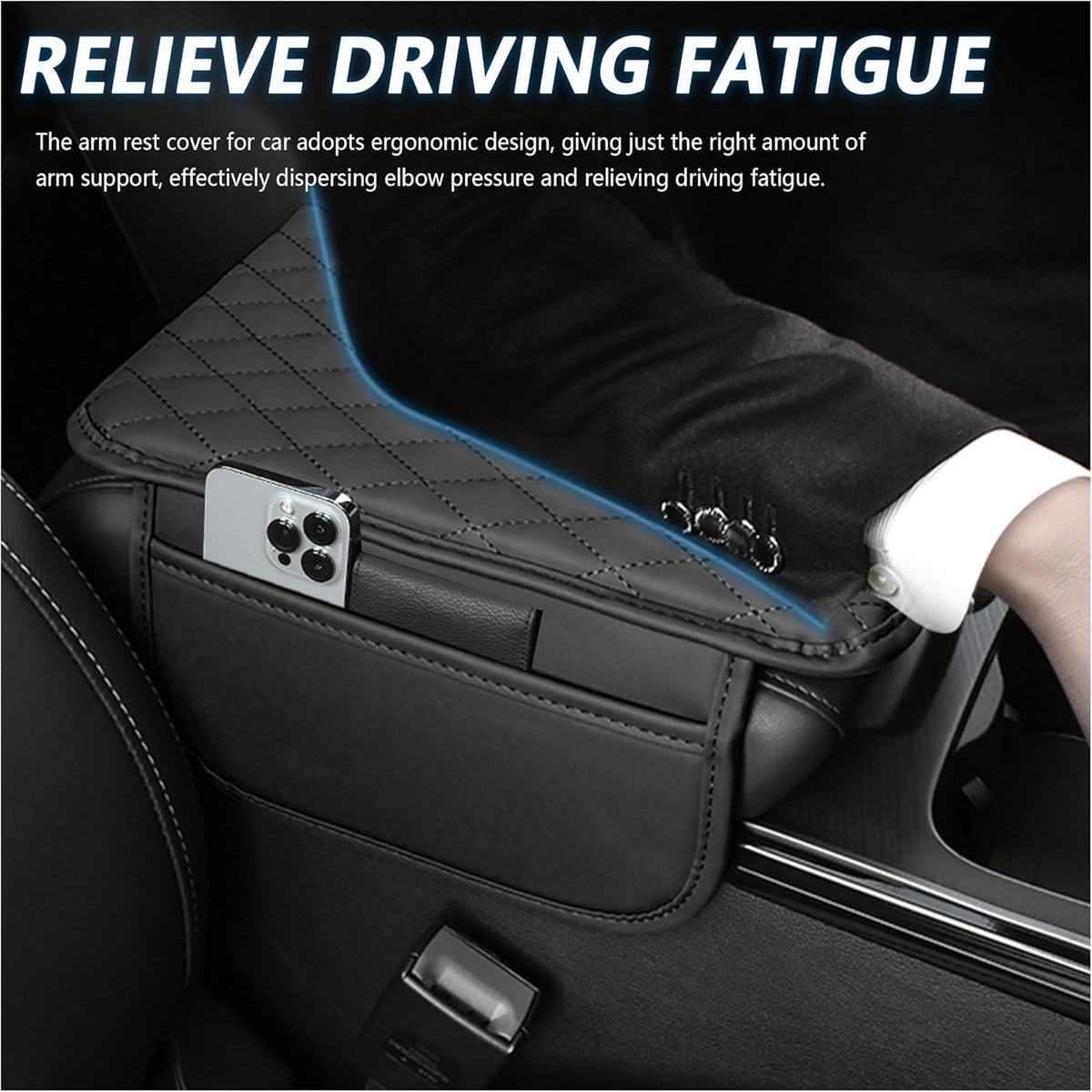Universal Black Microfiber Leather Car Center Console Cover with 2 Storage Bags - photo 4