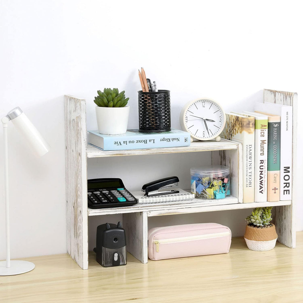 Adjustable Dark Brown Solid Wood Desktop Storage Organizer Display Shelf Book Rack - photo 4