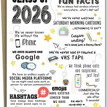 Katie Doodle 2026 Graduation Card - (Made in USA) - Funny High School Graduation Cards 2026, Class-of-2026 Cards (5x7 inch, Blank Inside) - Grad Gifts for Her, Him (Handmade) - Includes Envelope