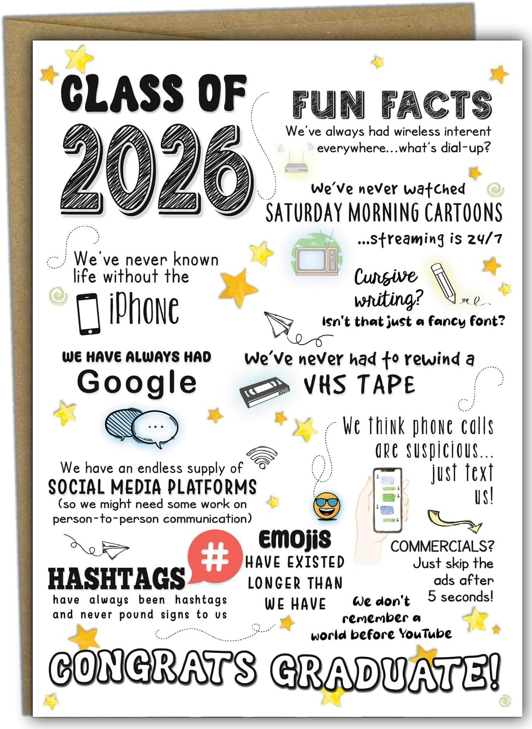 2026 Funny High School Graduation Card, 5x7 Blank Inside, Made in USA with Envelope