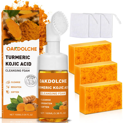 5 Pcs 80g Turmeric Kojic Acid Soap Bars with 2 Foaming Mesh Nets
