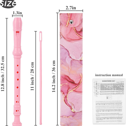 Recorder Instrument for Beginner Adults,8-Hole Soprano Descant Recorder Music Flute with with Cleaning Rod & Leather Case For Home Entertainment(2-Pink Splash-ink）