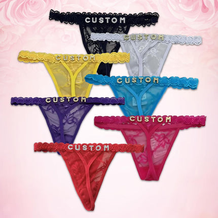 2-Pack Personalized Thongs with Names, Custom Lace Underwear Panties with Rhinestone Shiny Letter Name for Women & Girlfriend Birthday Gift/Valentine's Day Gift Black