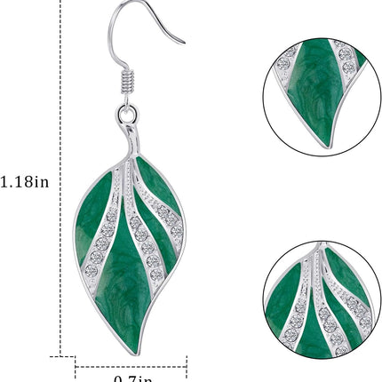 Leaf Silver Dangle Earrings for Women Enamel Boho Teardrop Dangling Bohemian Tropical Earrings Plant jewelry for Vacation