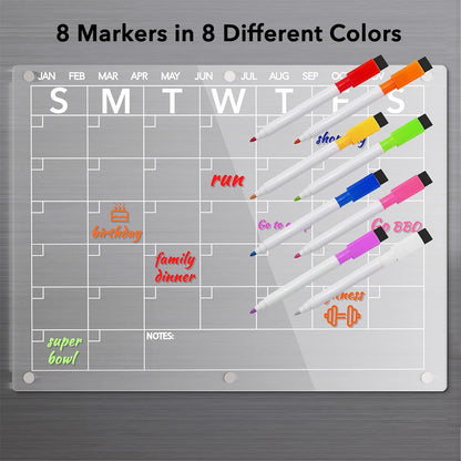 Acrylic Magnetic Dry Erase Fridge Calendar, Clear Monthly Planner Whiteboard, 15 x 11 in, with 8 Color - photo 4