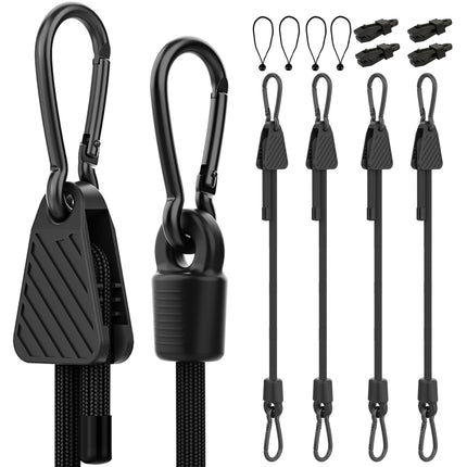Adjustable Bungee Cords with Hooks, 6 Pack Heavy Duty Outdoor Carabiner Bungee Cord, Black Super Elastic Bungee Straps Easily Adjust from 7" to 48", Great for Cargo, Camping, Bike Racks, Tents