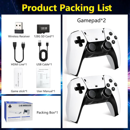 TEFELE 2026New Wireless Retro Game Console 23 Simulators and Over 40,000 Games Plug and Play 4K HD HDMI TV Game Stick 2.4G with Dual 2.4G Wireless Controllers(128G)