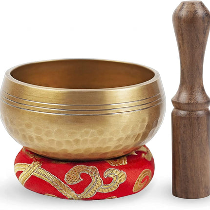 Premium Tibetan Singing Bowl Set - Authentic Handcrafted Mindfulness Meditation Holistic Sound 7 Chakra Healing Gift by Himalayan Bazaar (3 Inch, Gold)