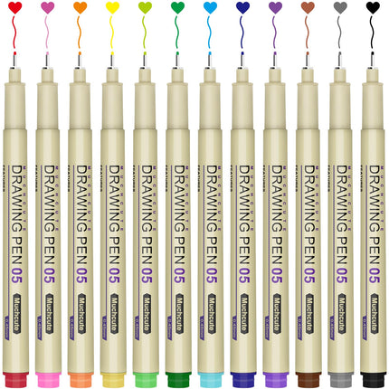 Muchcute Micro Fineliner Drawing Art Pens,12 Black Art Supplies Adult Craft