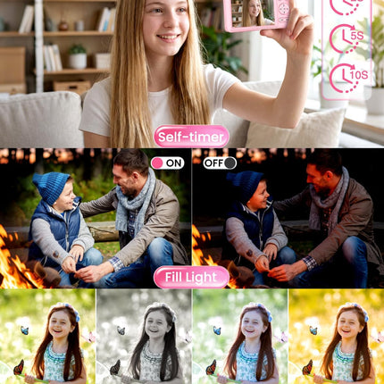 Digital Camera 4K Autofocus Vlogging Camera for Photography with 16X Zoom Anti Shake, 32GB Card, 48MP Compact Portable Point and Shoot Camera for Kids Boys Girls Teens Beginner（Pink）