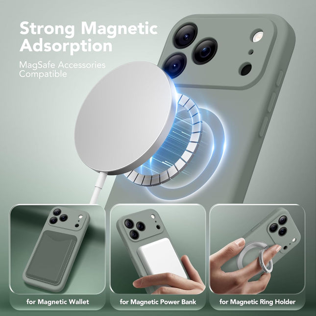 Magnetic Silicone Case for 17 Pro 6.3-Inch, Calke Green