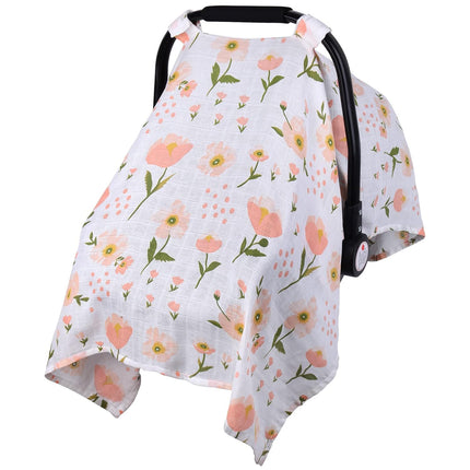 Muslin Car Seat Cover for Babies, Metplus Breathable Infant Carseat Cover Lightweight Baby Carrier Cover for Girls Boys, Fit Spring Summer/Hot Days/Warm Weather, Pink Floral