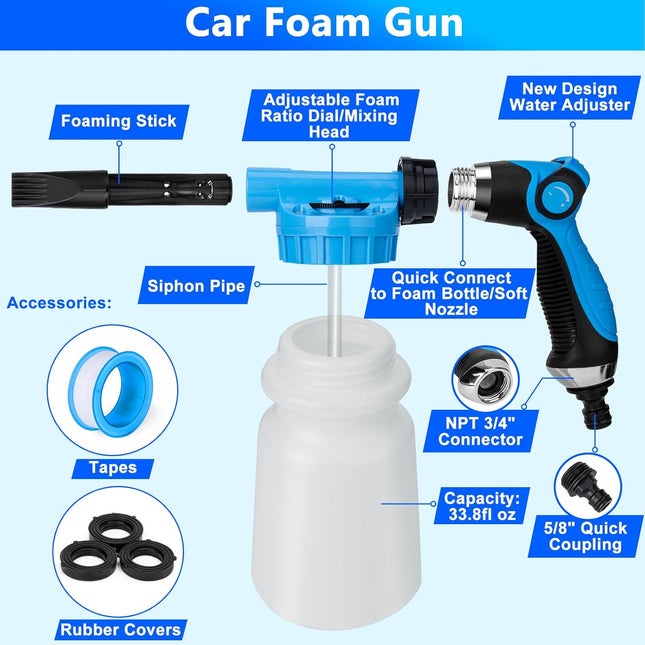 Car Wash Kit with Foam Gun, Brush Mop and Folding Bucket