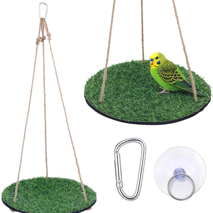Large Bird Foraging Mat Toys, Bird Grass Hammock Swing Mat for Parrot, Hanging Lawn Climbing Perch Accessories with Hooks for Parakeet Cockatiel Budgie Bearded Dragon Snake