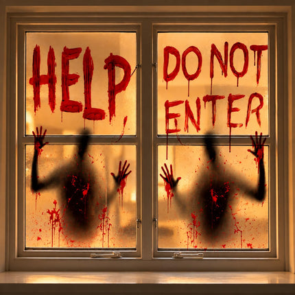 2PCS Halloween Giant Bloody Window Posters Windows Clings Party Decoration Haunted House Door Cover Creepy School Dormitory Window 60" x 60"