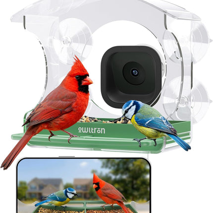owltron Window Bird Feeder with Camera, 2K 3MP Window Bird Friends Feeder with AI Identify 10000+ Birds 2.4/5GHz WiFi 24/7 Live View Recording 147°Ultra Angle for Elderly Parents, Kids, Birding Lovers