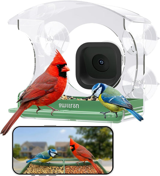 Window Bird Feeder with Camera, 2K 3MP Window Bird Friends Feeder with AI Identify 10000+ Birds 2.4/5GHz WiFi 24/7 Live