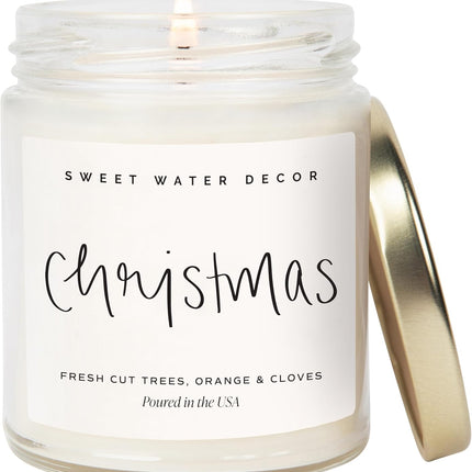 Sweet Water Decor Christmas Scented Candle - Cinnamon, Trees, Orange, and Clove Scented Winter Candle - Christmas Candles and Decor for Home - 9oz. Clear Jar Soy Candle, Made in the USA
