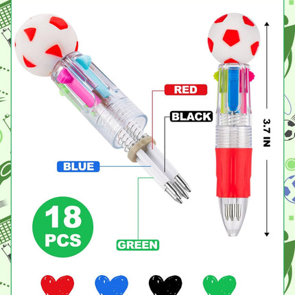 18Pcs Soccer Mini Multicolor Ballpoint Pens Cute 4-in-1 Retractable Pen Bulk for Birthday Party Classroom Student Prizes Teacher Rewards