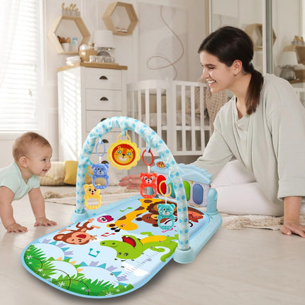 Baby Tummy Time Play Mat with Music & Light Kick and Play Piano Gym Mat with Rattle Pendant Baby Playmat for Babies 0-36 Months Blue...