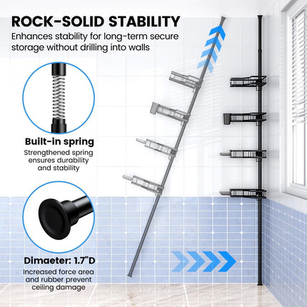 4-Tier Corner Shower Caddy with Tension Pole, Rustproof, No-Drill, 31-124 Inch