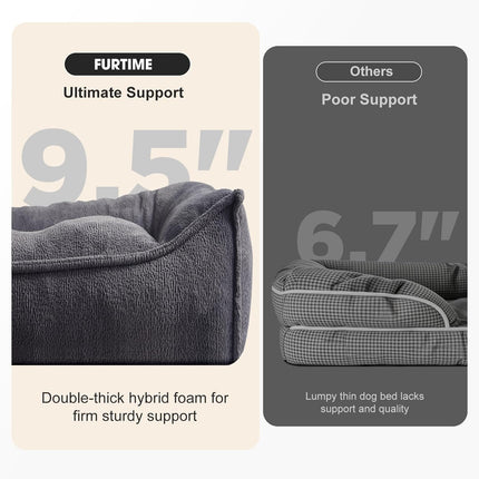 FURTIME XL Orthopedic Dog Beds Large Sized Dog, Extra Thick Supportive Comfort Pet Sofa, Ergonomic Slant Dog Couch Bed with Removable Washable Cover, Ultra Soft Surface & Non-Slip Bottom, Grey, 42"