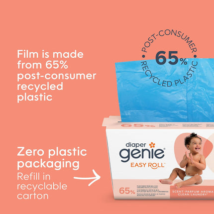 Diaper Genie Easy Roll Refill | 18 Clean Laundry Scent Bags | 65% PCR Film | Fits Platinum, Signature & Deluxe