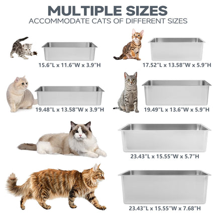 Large High Sided Stainless Steel Cat Litter Box, Non-Stick
