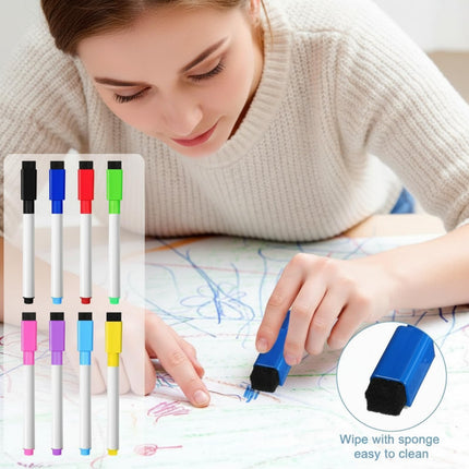 200 Pcs Dry Magnetic Erase Markers with Eraser Cap, Black, Red, Blue, Green