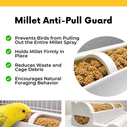 Premium Millet Holder - Mess-Capture Design for Clean Cages - Specially Designed for Small Birds Like Parakeets, Budgies, Lovebirds, Cockatiels, and Finches (Mordern Matte Edition)