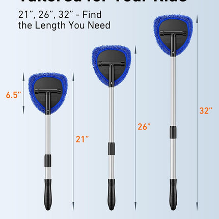 AstroAI Windshield Cleaner Tool, Car Interior Detailing Cleaning Kit with Extendable Handle and 4 Upgraded High-Density Reusable Microfiber Pads, Auto Glass Wiper Brush Kit for Cars, Blue, 15.9in-21in