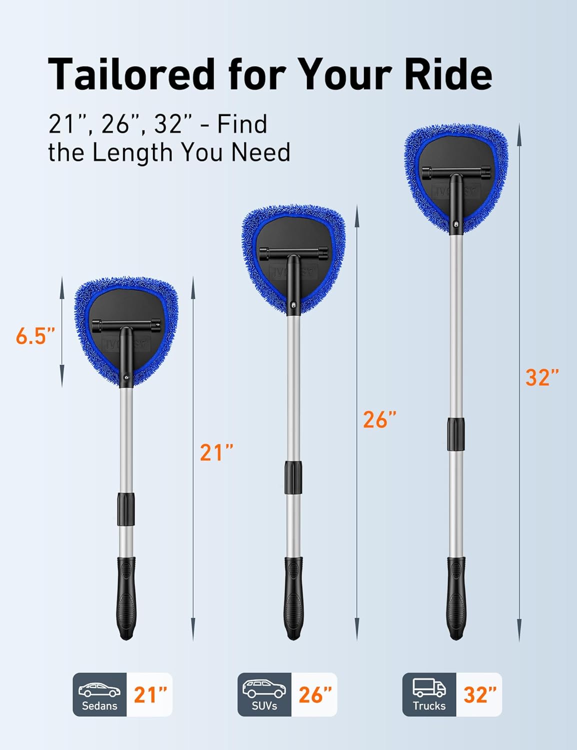 21-Inch Windshield Cleaner Tool with Extendable Handle and 4 Reusable Microfiber Pads, Blue - photo 2