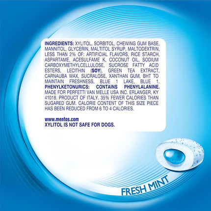 Mentos Pure Fresh Sugar-Free Chewing Gum with Xylitol, Fresh Mint, 120 Piece Resealable Bag (Pack of 1)