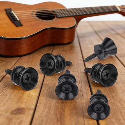 6pcs Guitar Strap Buttons, Guitar Strap Lock Pins and Screws Metal Fastener Holders for Acoustic Electric Bass Ukulele (Black)