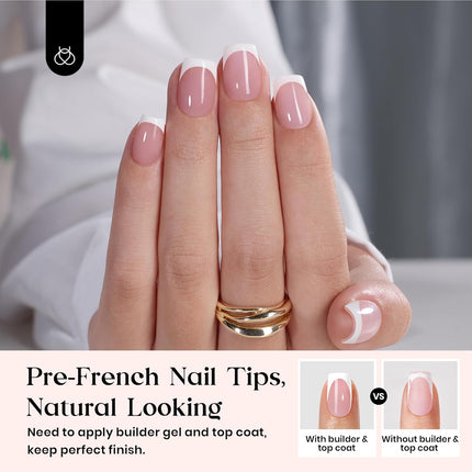 Beetles French Tips Press On Nails: 150 Pcs Pink Short Square Press On Nails Fake Nail Tips, Soft Gel Nail False Nails Art DIY Gifts For Women