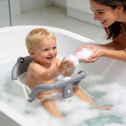 Baby Bath Seat for Babies 6 Months & Up, Non-Slip Toddler Bath Seat with Suction Cup, Safe and Comfortable Portable Infant Bathtub Chair for Bathroom, Bathtub Tub Sitting Up, Easy to Clean (Grey)