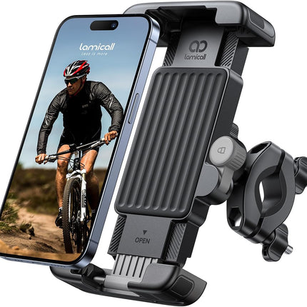 Lamicall Bike Motorcycle Phone Mount - [1s Quick Lock] Bike Cell Phone Holder Clip, Bicycle Scooter Handlebar Clamp, for iPhone Air, 17 16 15 Pro Max, Galaxy S25 S24 Ultra, 6-7.2" Phones