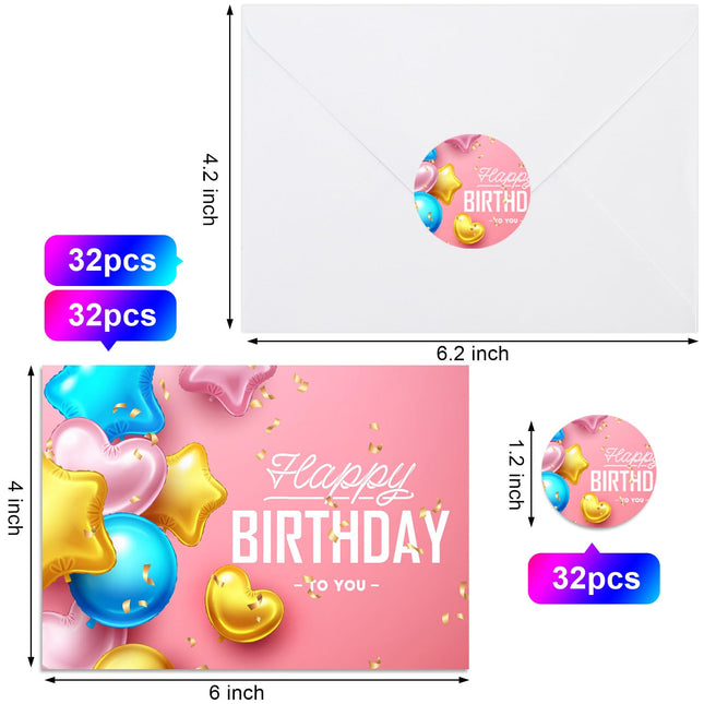 32 PCS Happy Birthday Cards Bulk with Envelopes, 4x6 Assorted Birthday Cards - photo 2