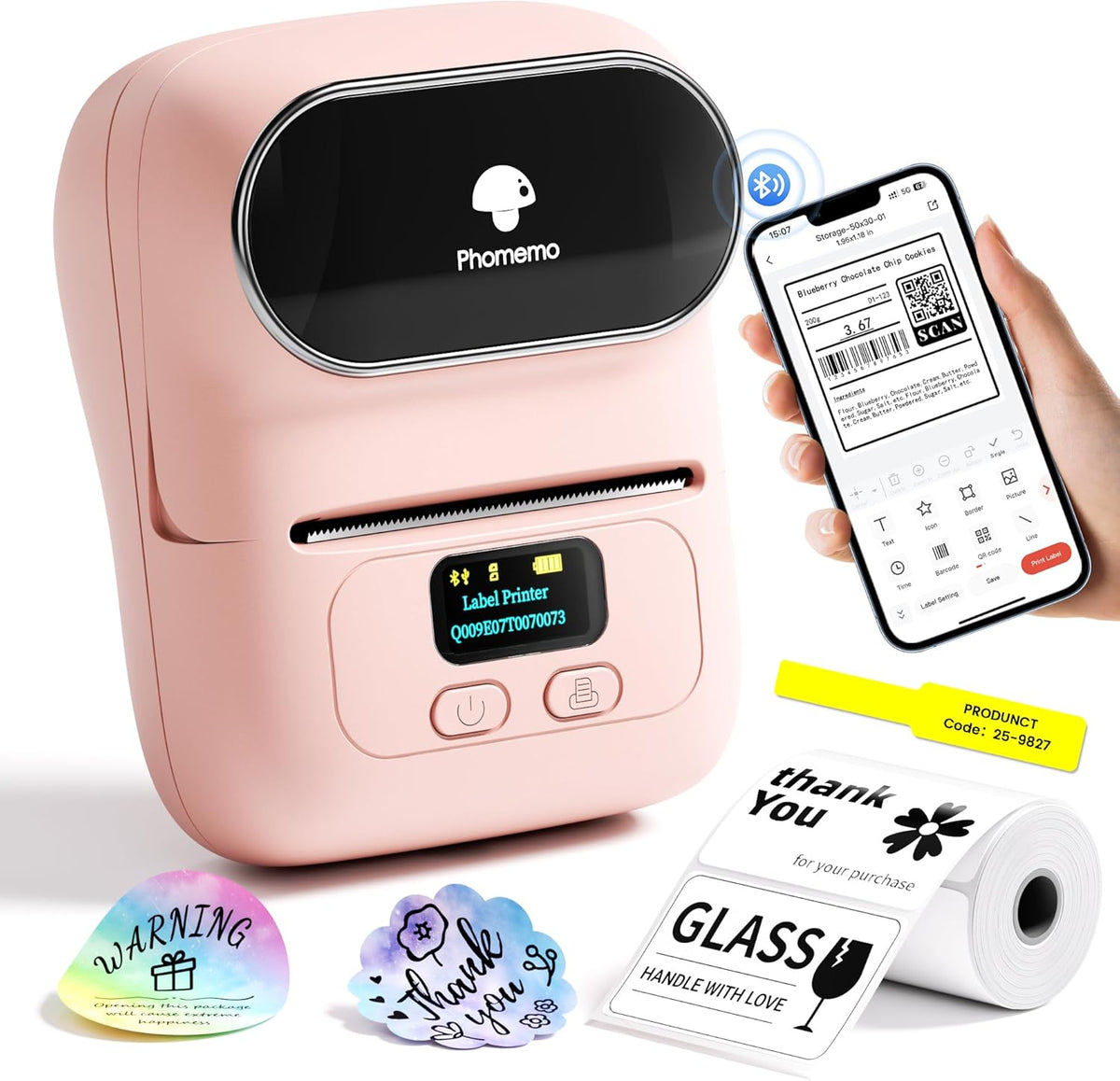 Label Printer - Thermal Label Printer Barcode Label Maker Mini Bluetooth Sticker Printer for Small Business, Home