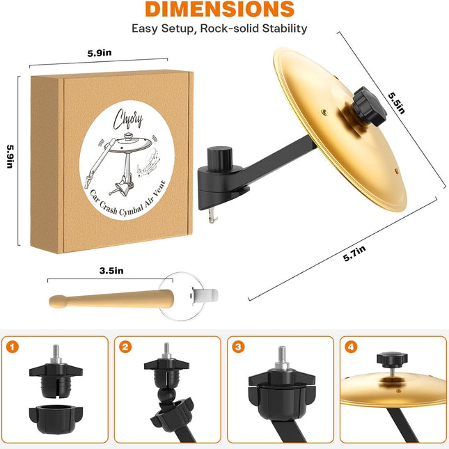 Car Cymbal Air Vent, Mini Drum Crash Cymbal Set with Mini Drum Stick, Funny Musical Instruments Gadget - photo 2