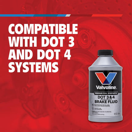 Valvoline DOT 3 & 4 Synthetic Brake Fluid with High Boiling Point, Corrosion Protection, Vapor Lock Resistance, Compatible with ABS, Disc and Drum Brake Systems, 12oz