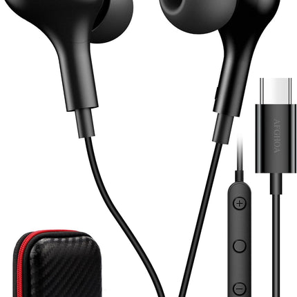 USB C Headphone for Samsung S26 S25 FE S24 A16 A17 Wired Earbuds Magnetic in-Ear Type C Earphone with Microphone Volume Control Bass Stereo Noise Canceling for iPhone 17 Pro Max 16 16e 15 Pixel 10a 9a