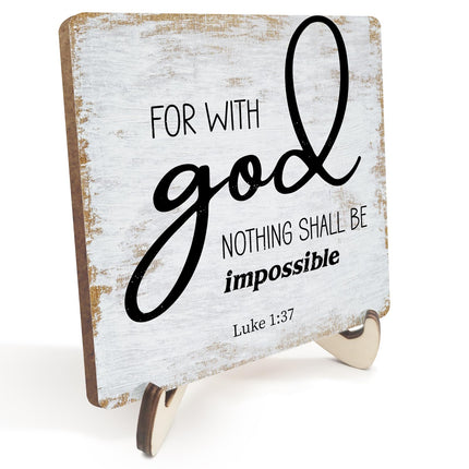 Motivational Sign Rustic Desk Decor Decorative Christian Gifts Religious Bible Verse Faith Decoration for Home Coffee Shop Office Table Shelf Tiered Tray Plaque with Wood Stand