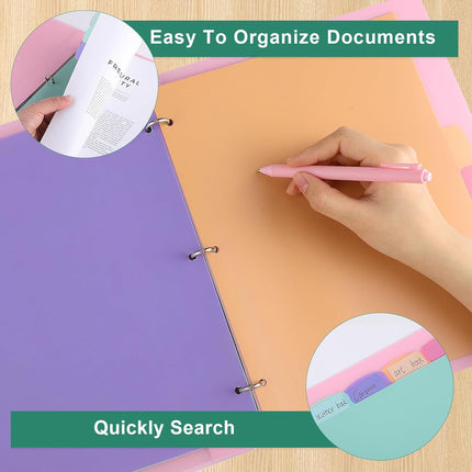 6 Sets of 48Pcs Binder Dividers with Tabs, 8 Tab Dividers for 3 Ring Binder - Waterproof Plastic Notebook Dividers for Office, School(8.5 × 11 Inch)