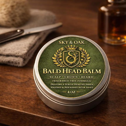Bald Head Balm for Men – All-in-One Daily Care for Scalp, Face & Beard – Fragrance Free Balm with Jojoba, Sweet Almond, Coconut Oil, Vitamin E & Shea Butter – 4 oz
